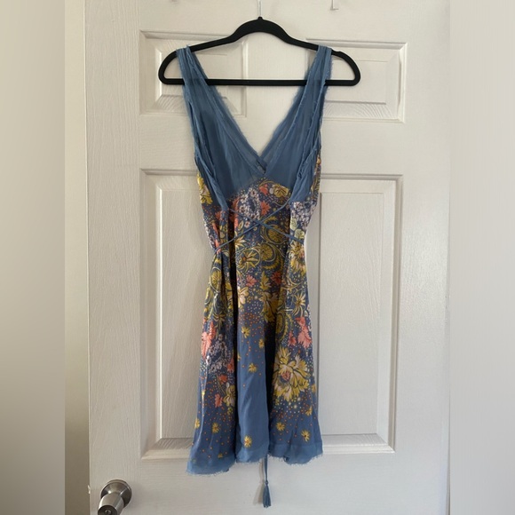 Vintage Free People Flowy Blue Floral Summer M Dress - Picture 3 of 6